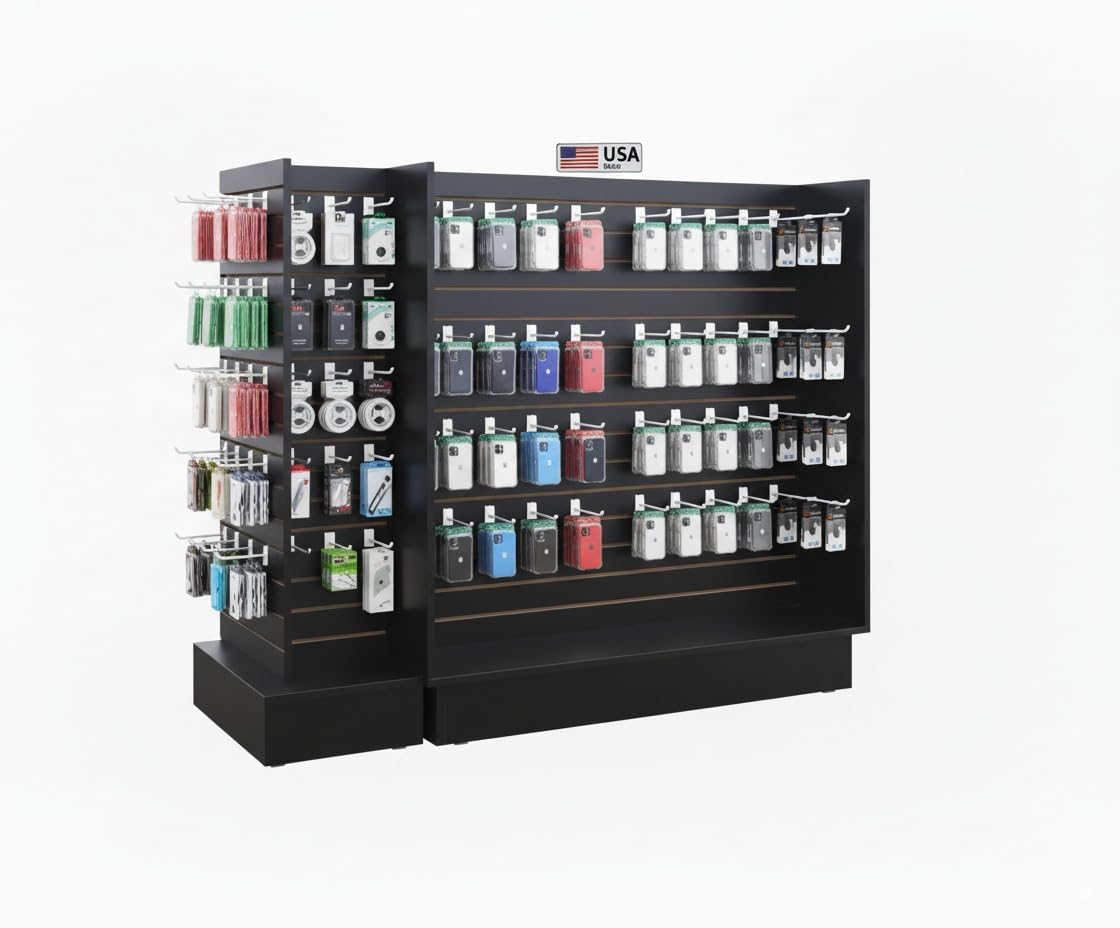 WISDOMFUR H-Unit Slatwall Gondola Display – 4 ft Black Freestanding Retail Fixture for Merchandising, Store Displays & Showrooms