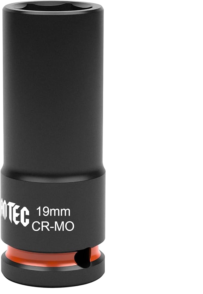 1/2 Inch Drive - 19mm Deep Impact Socket with Anti-Rounding 6 Point Design, Heat-Treated Cr-Mo Steel, Automotive, Truck Maintenance, Heavy Equipment Repair