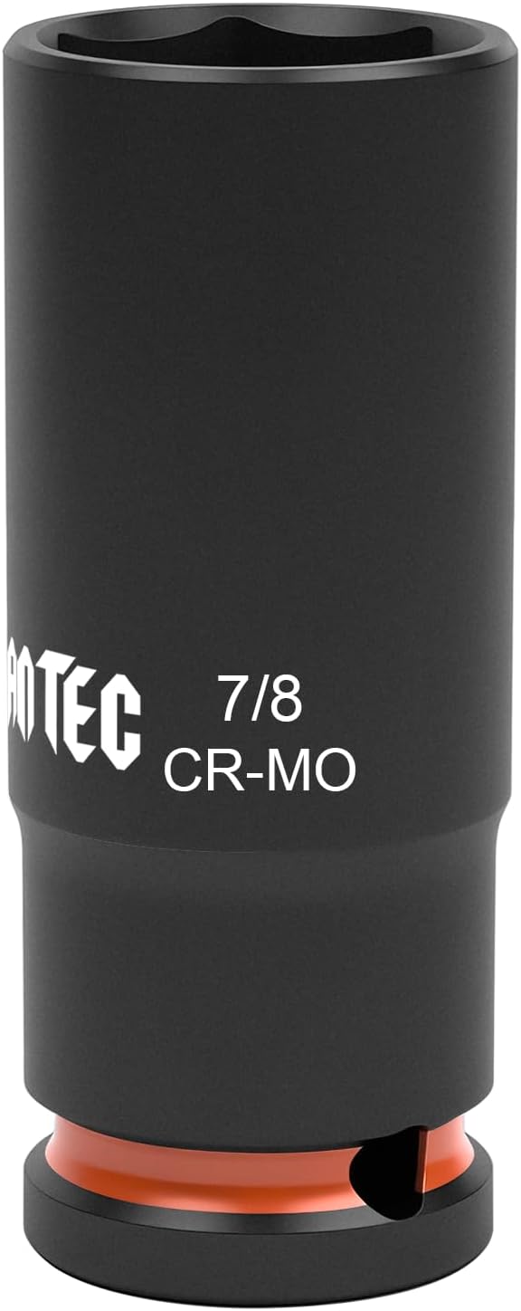 1/2 Inch Drive - 7/8 inch Deep Impact Socket with Anti-Rounding 6 Point Design, Heat-Treated Cr-Mo Steel, Automotive, Truck Maintenance, Heavy Equipment Repair