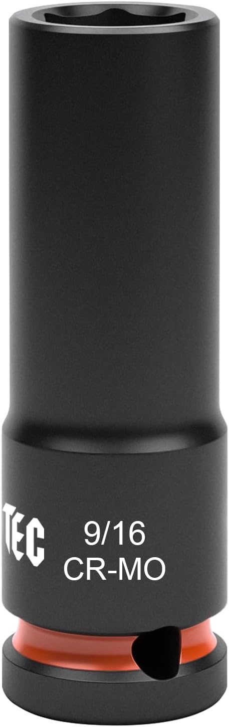 1/2 Inch Drive - 9/16 inch Deep Impact Socket with Anti-Rounding 6 Point Design, Heat-Treated Cr-Mo Steel, Automotive, Truck Maintenance, Heavy Equipment Repair