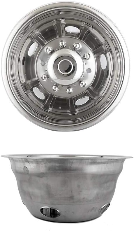 4pc 19.5" Polished Stainless Steel Dually Wheel Simulators,Nice Looking and Durable Bolt On Wheel Cover, 10 Lug 5 Hand Hole Hubcaps Fit for 2005-2021 Ford F450/F550 with Installation Tool 9F10