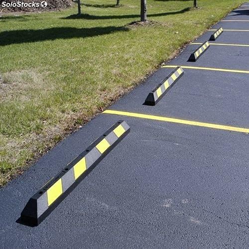 72" Rubber Parking Curbs Block Target with 8 High Reflective Yellow Safety Stripes Wheel Stop for Car Truck RV and Trailer Stop Aid 2 Pack