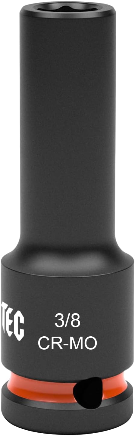 1/2 Inch Drive - 3/8 inch Deep Impact Socket with Anti-Rounding 6 Point Design, Heat-Treated Cr-Mo Steel, Automotive, Truck Maintenance, Heavy Equipment Repair
