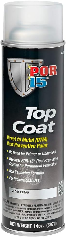 POR-15 Top Coat Spray Paint, Direct to Metal Paint, Long-Term Sheen and Color Retention, 15 Fluid Ounces, Gloss Clear