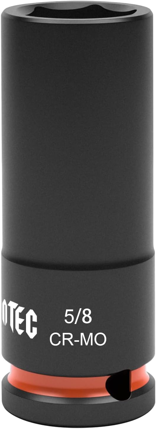 1/2 Inch Drive - 5/8 inch Deep Impact Socket with Anti-Rounding 6 Point Design, Heat-Treated Cr-Mo Steel, Automotive, Truck Maintenance, Heavy Equipment Repair