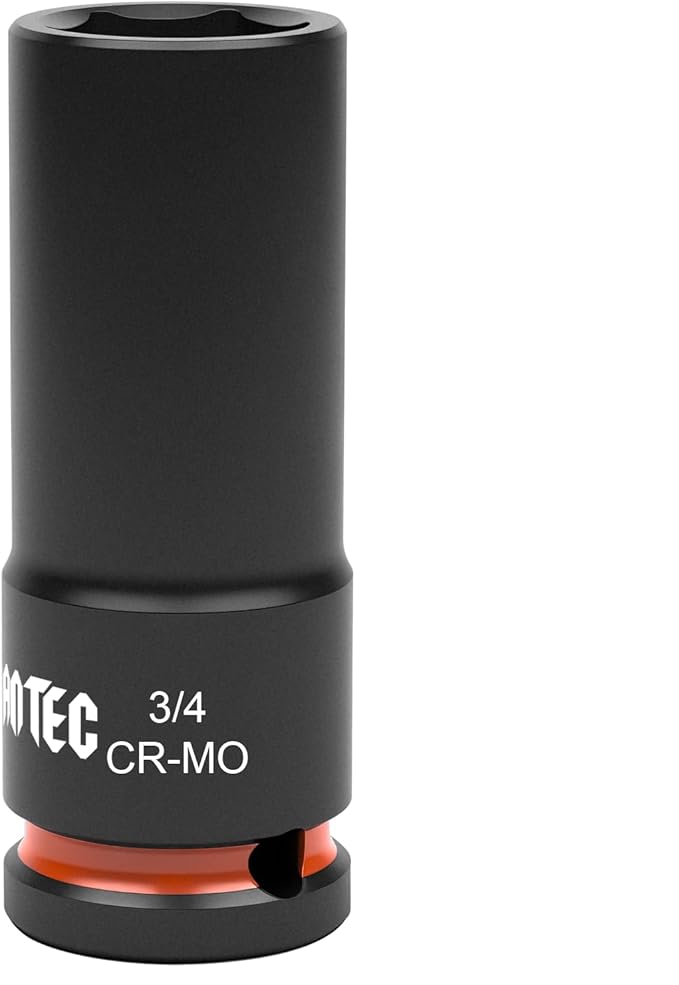 1/2 Inch Drive - 3/4 inch Deep Impact Socket with Anti-Rounding 6 Point Design, Heat-Treated Cr-Mo Steel, Automotive, Truck Maintenance, Heavy Equipment Repair