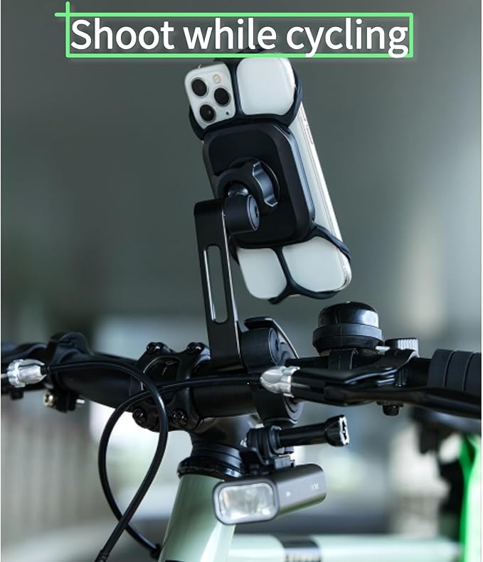 Rcool Universal Bike Phone Mount Holder,with Buckle Mount Base, 360°Rotation Four Corner Fixation for Bicycles Scooter eBike Dirt Road Cruiser Jogging Stroller Torch Light Dash Cam,Black