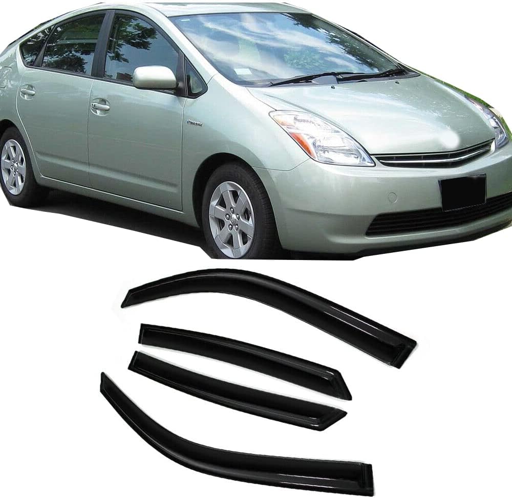 4pc Sun Rain Guards Window Visor Wind Deflector Compatible with Toyota Prius XW20 06-09 Dark Smoke 94963