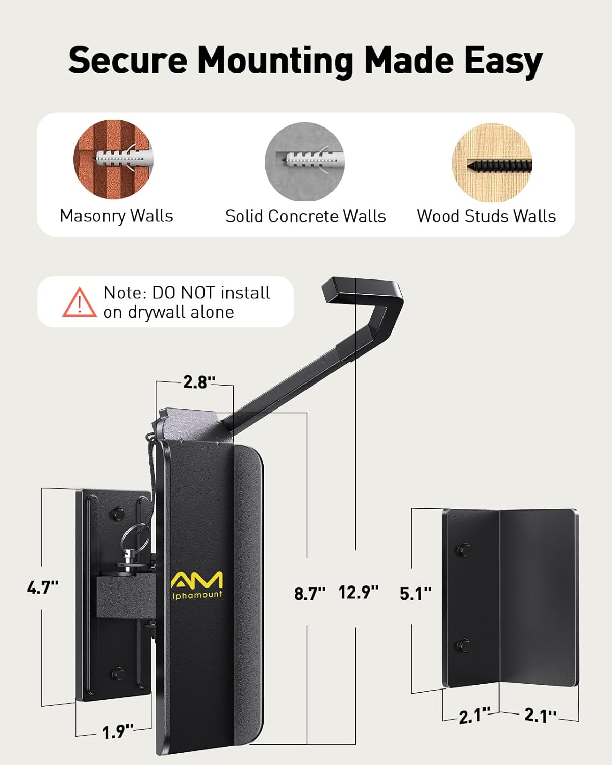 AM alphamount Swivel Bike Wall Mount, Metal Wall Bike Rack with Durable Sleeves, Space-Saving Vertical Bike Rack with 180° Swivel for Home and Garage, Bike Wall Mount Up to 66 lbs, 4-Pack