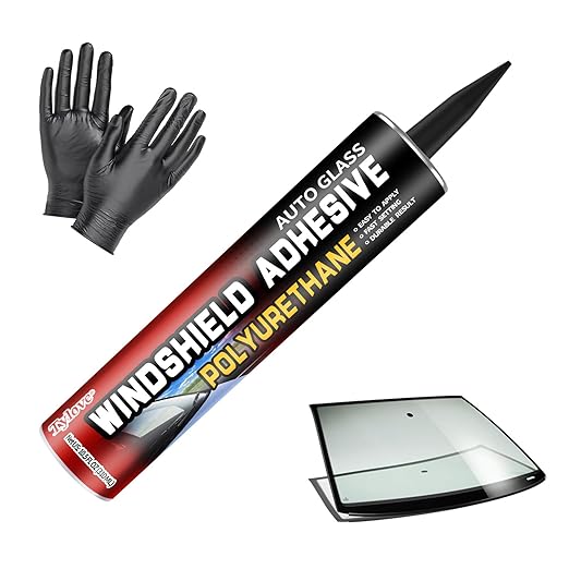 Windshield Urethane Adhesive - Quick Curing & Weather Resistant and Professional Strength Auto Glass Glue for Vertical & Overhead Application, Windshield Repair Kit with Gloves,10.5Oz Black (1-Pack)