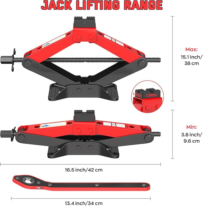 Portable Car Jack 3 Ton, Heavy Duty Scissor Jack for Car, Spair Tire Changing kit with Ratchet Wrench, Tire Jack Tool for Car SUV MPV