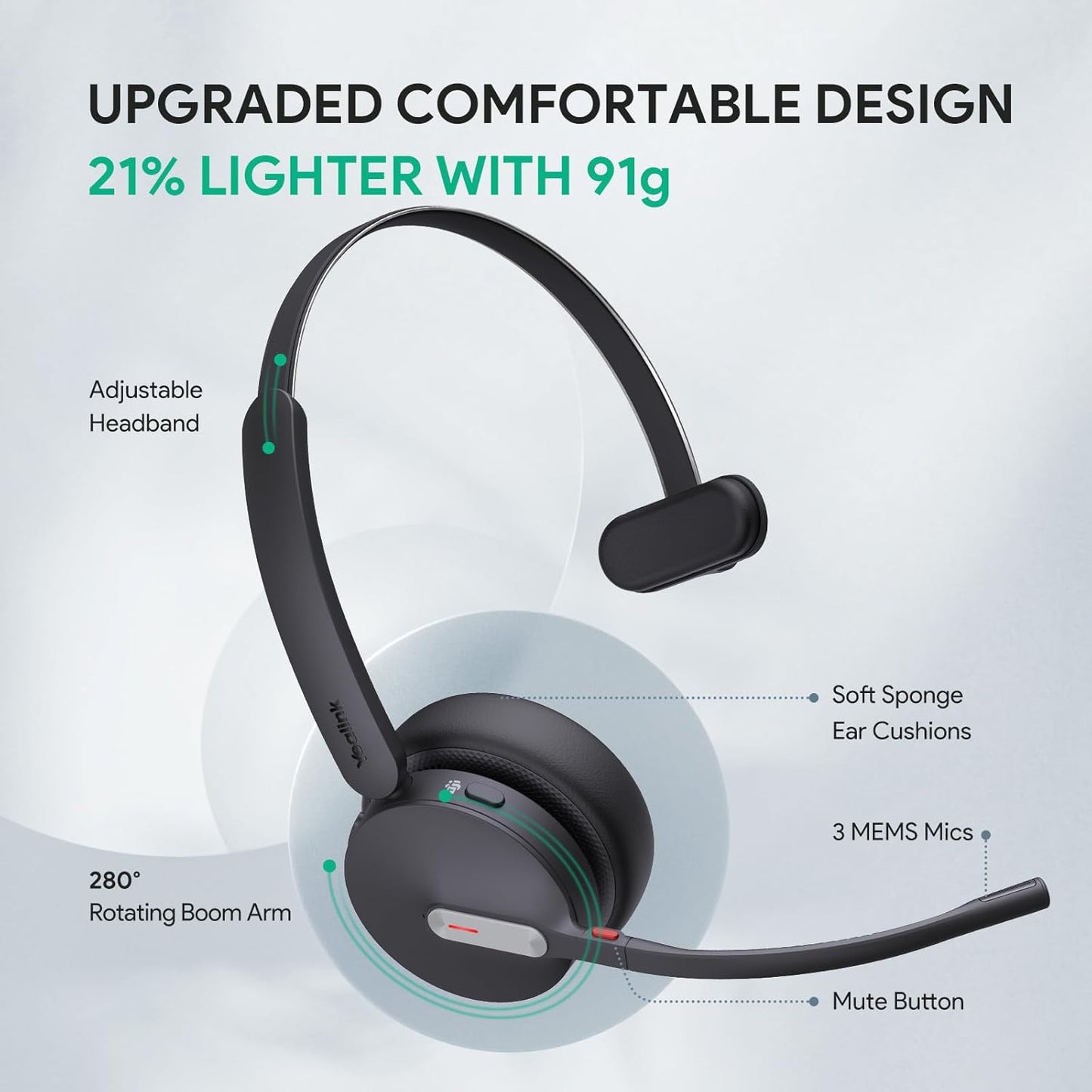 Yealink BH70 with Stand Wireless Bluetooth Headset with Microphone for Work, up to 35h Talking Battery Life, 3 Noise Cancellation Mics, Teams Certified, ≤90min Fast Charging, NO Power Adapter Needed