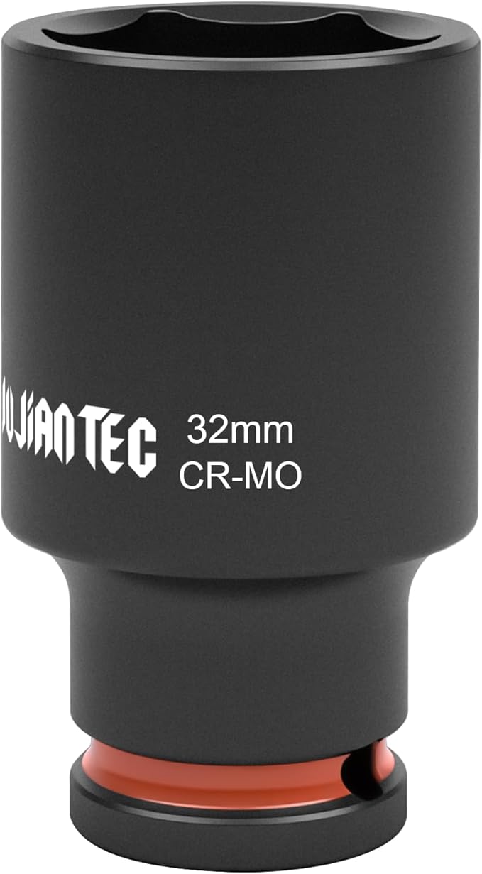 1/2 Inch Drive - 32mm Deep Impact Socket with Anti-Rounding 6 Point Design, Heat-Treated Cr-Mo Steel, Automotive, Truck Maintenance, Heavy Equipment Repair
