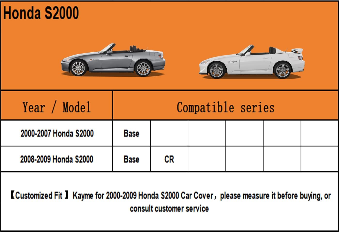 Kayme 7 Layers Car Cover Custom Fit for Honda S2000 (1999-2009) Waterproof All Weather for Automobiles, Outdoor Full Cover Rain Sun UV Protection.