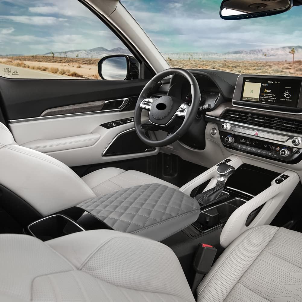 sportuli Center Console Cover Anti-Scratch Leather Armrest Cushion Compatible with 2020 2021 2022 2023 2024 Kia Telluride accessories (Gray)