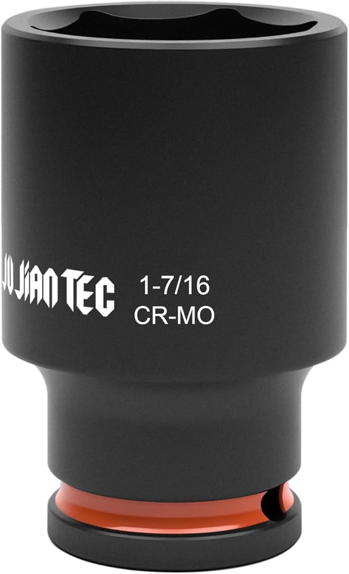 1/2 Inch Drive - 1-7/16 inch Deep Impact Socket with Anti-Rounding 6 Point Design, Heat-Treated Cr-Mo Steel, Automotive, Truck Maintenance, Heavy Equipment Repair