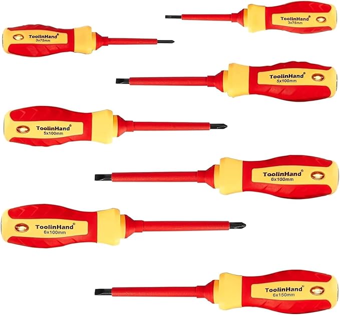 7 PCS 1000V Insulated Electrical Screwdriver Set, 3 Phillips and 4 slotted Screwdrivers, with Voltage Tester, CR-V Magnetic Tips, Professional Electrician Electrical Screwdriver Tool Set