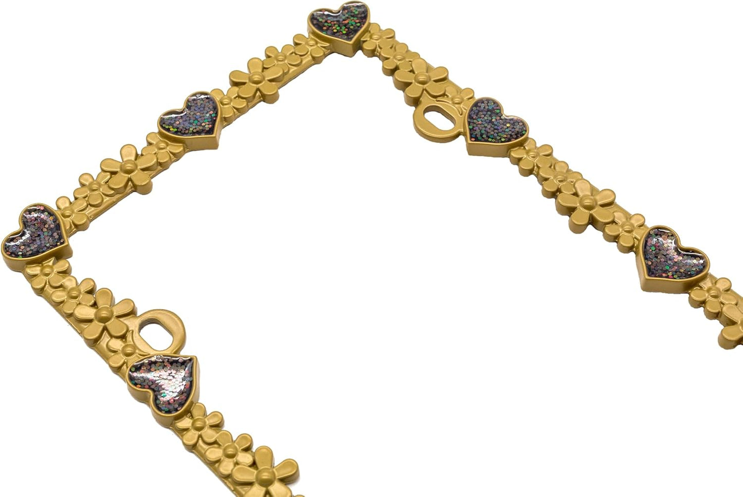 Creathome 3D Shining Daisy Heart License Plate Frame from Pure Zinc Alloy Metal Perfect Plate Holder, Matt Gold with Black Glitter, Luminously Heart