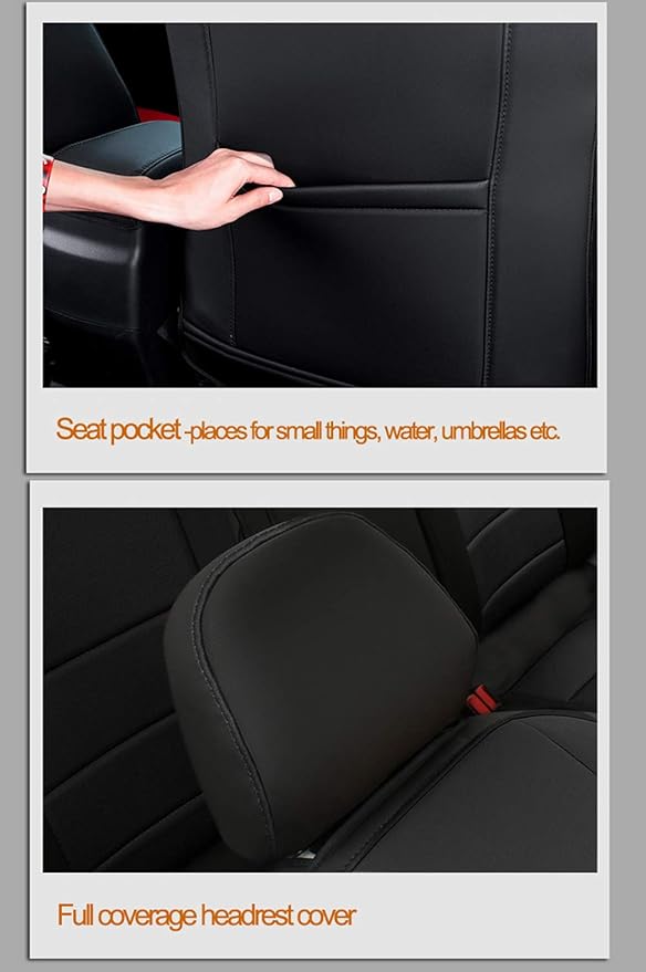 EKR Rav4 Seat Covers Custom Fit for Toyota Rav4 2016 2017 2018(Hybrid) LE,SE,XLE,Limited, Leather Truck Seat Cover Full Set for SUV,Faux Leather(Black with Red Trim)