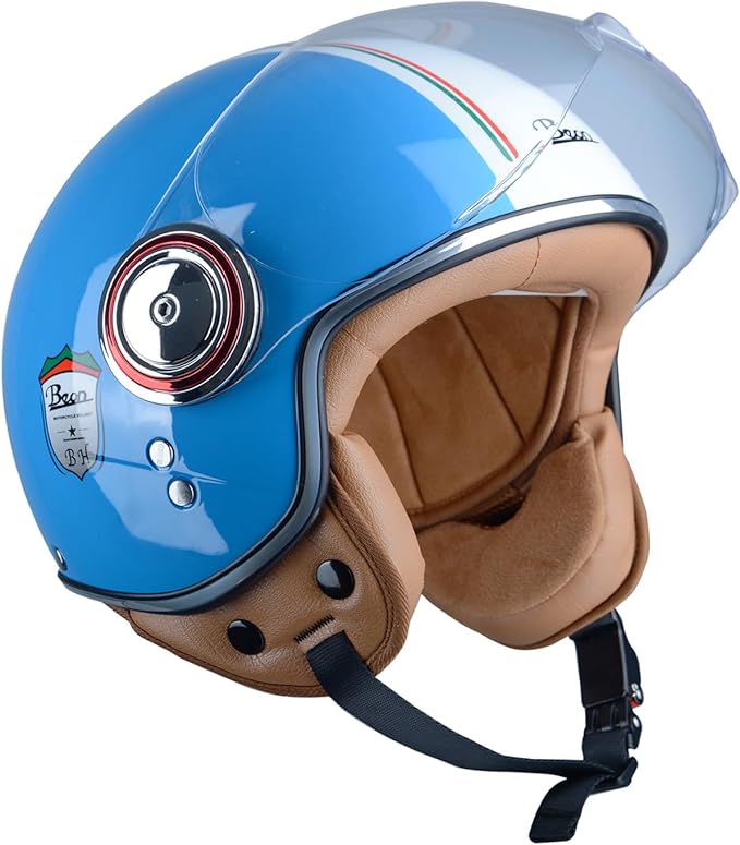 Open Face Motorcycle Helmet for Adults,DOT Approved - Moped Half Vespa Retro Helmet with Anti-Scratch Visor for Men and Women