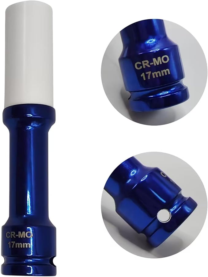 17mm 1/2" Extra-Long Thin Wall Wheel Protector Impact Deep Socket, Impact Drive Lug Nut Socket, Non-Marring Lug Nut Hand Repair Removal Tool