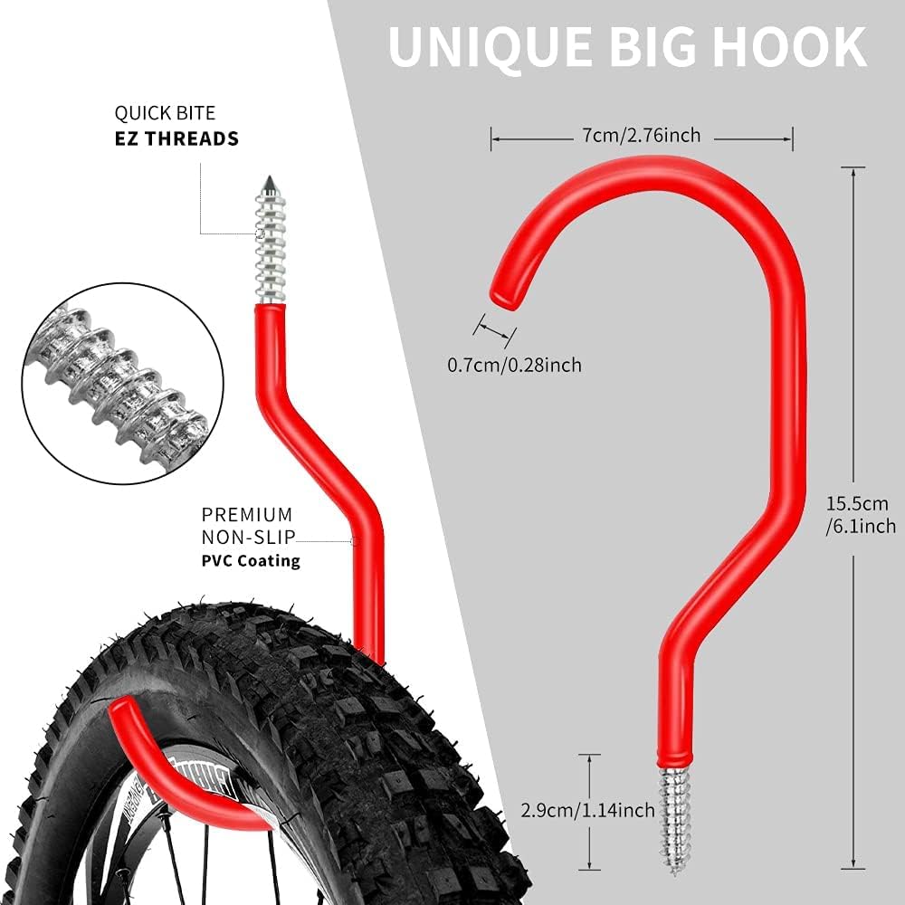 3-H Garage Wall Hooks 62 Pack, Heavy Duty Garage Hooks with Extra Welding Spots, Wall Mount Storage Organizer for Hanging Garden Lawn Tools, Ladder, Bike, WeedEater, Chair, Shovel, Blower (Red)