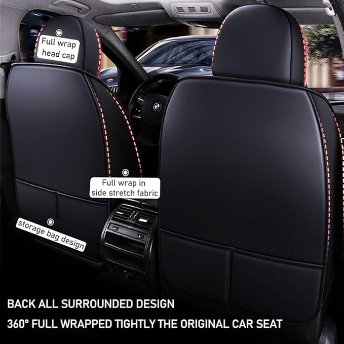 for Toyota RAV4 2008-2025 Car Seat Covers, Full Coverage Customized Seat Covers Premium Leather Waterproof Stain-Resistant Easy to Install (Full Set, Black&Red)