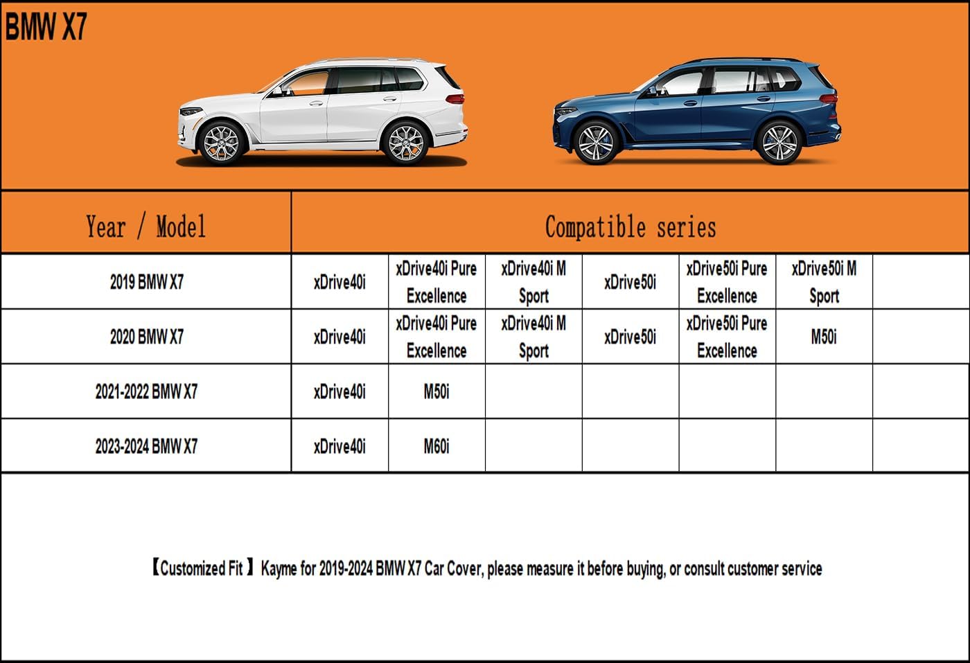 Kayme 6 Layers SUV Car Cover Custom Fit for BMW X7(2018-2025) Waterproof All Weather for Automobiles, Outdoor Full Cover Rain Sun UV Protection.Silver