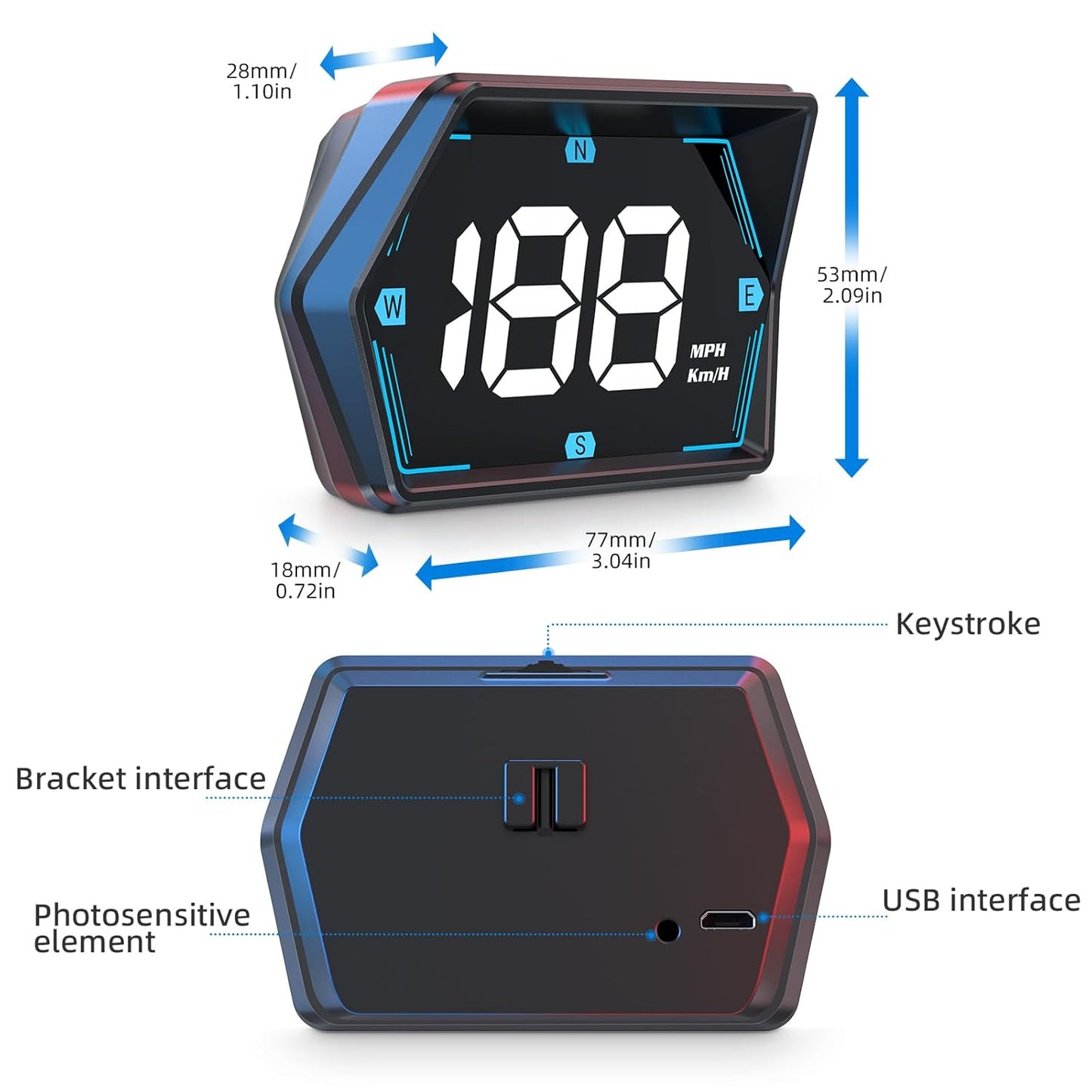 Universal Car HUD GPS Speedometer G20 Car Heads-up Display Plug and Play with USB Connection,Displays MPH, Comes with Compass Over Speed Alert HD Display Speedometer for All Vehicles