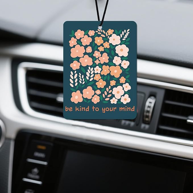 Boho Flower Car Air Freshener,Self Care Floral Car Air Fresheners - Inspirational Quotes & Flower Card, Natural Non Toxic Air Freshener, 4 - Pack Decor & Gift for Car, Closet & Home