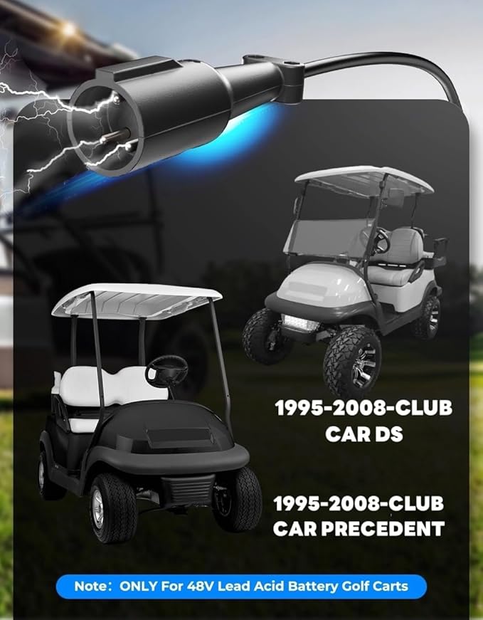 KEMIMOTO 48V Golf Cart Charger for Club Car Precedent/DS 1995-2008, 15A Golf Cart Battery Charger, Overcharge Protection, Full in 4-6H, Trickle Charge, 16 ft, 3-pin Round Plug, for Lead Acid Battery