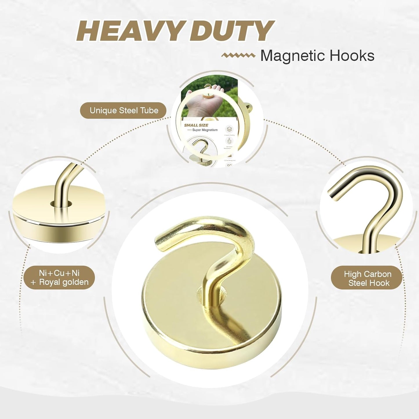 Neosmuk Magnetic Hooks, Cruise Ship Essentials, 120lb+ Heavy Duty Magnetic Hooks for Cruise Cabins, Refrigerator, Grill, Hanging, and Travel | Extra Strong Must-Haves Magnet Hook,Gold,Pack of 10