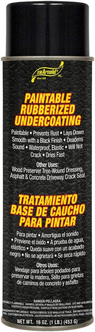 S.M. Arnold High-Performance Black Paintable Rubberized Aerosol Undercoating, 16 Fl. Oz. - Durable & Flexible Rust Prevention, Waterproof, Sound-Deadening for Automotive and Multi-Surface Protection