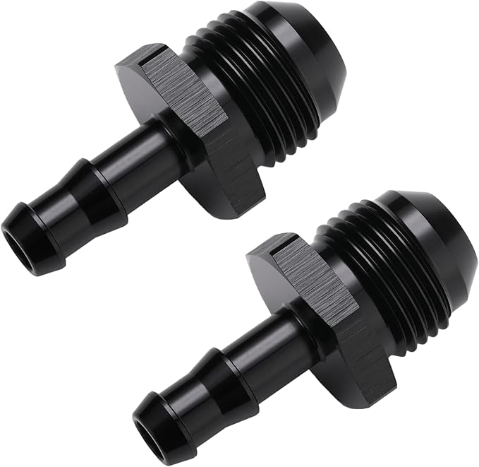 8AN Male Flare to 5/16 Hose Barb Straight Fitting Adapter Aluminum Black 2PCS