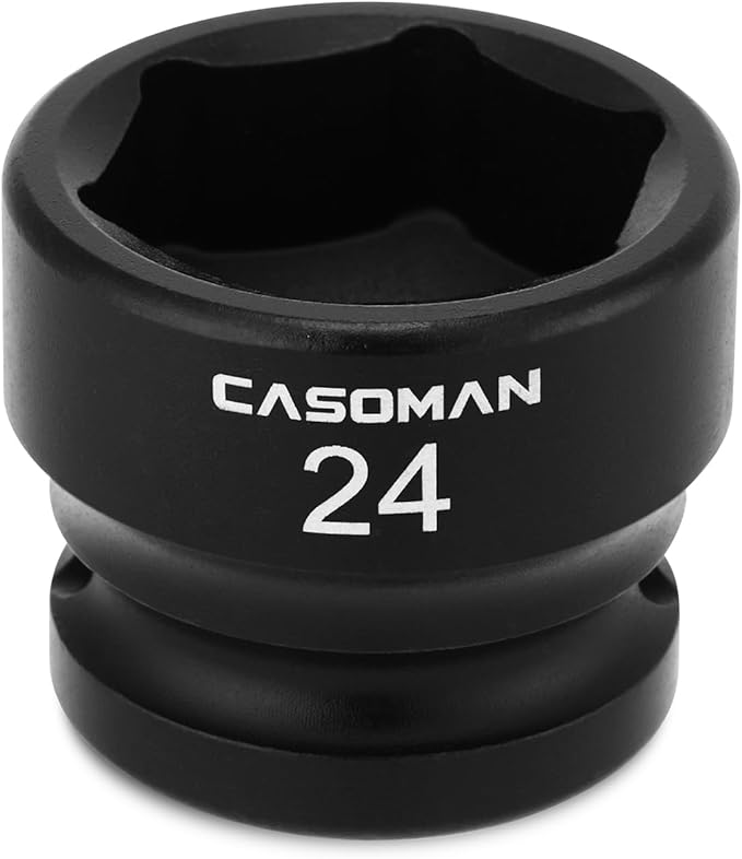 CASOMAN 1/2" Drive 24mm Stubby Impact Socket Set, 6-Point, 1.1" Length, CR-MO, Metric