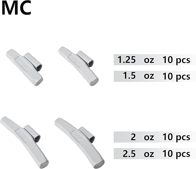 MC-M40 Wheel Weight Kit MC Style Grey 40pcs/kit: 1 1/4oz, 1 1/2oz, 2oz and 2 1/2oz 10pcs Each