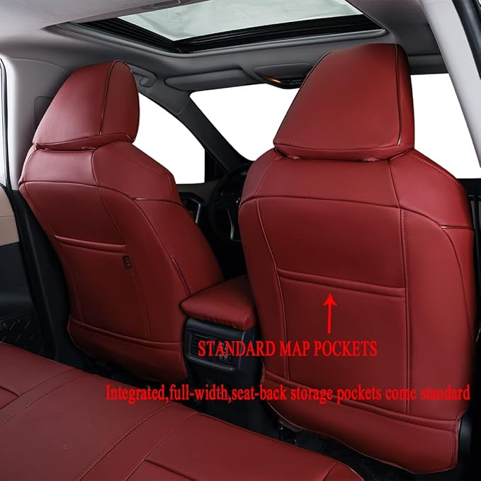 EKR Rav4 Seat Covers Custom Fit for Toyota Rav4 (for Hybrid) 2019-2025 LE,XLE,XLE Premium,Limited,Woodland Edition, Leather Truck Seat Cover Full Set for SUV,Faux Leather(Burgundy)
