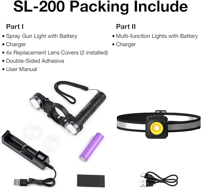 YUZES 2PCS Automotive Paint Gun Light with Charger, Adjustable Light Modes and Brightness Levels, Ensures Even Spraying, Universal Paint Spary Gun Light for Auto Repair Coating (SL-200)