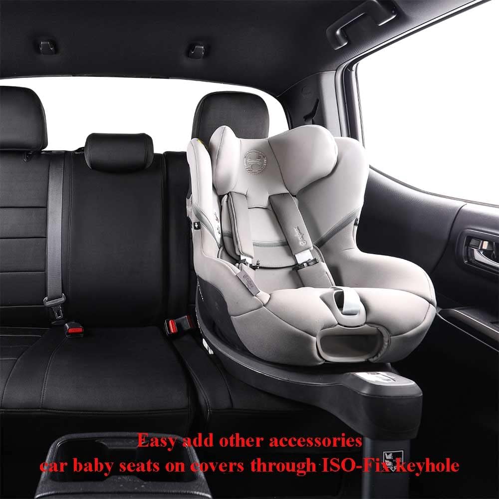 EKR Custom Fit Tacoma Neoprene Car Seat Covers for Select Toyota Tacoma 2016 2017 2018 2019 2020 2021 2022 2023 Double Cab/Crew Cab - Full Set, Neoprene (Black)