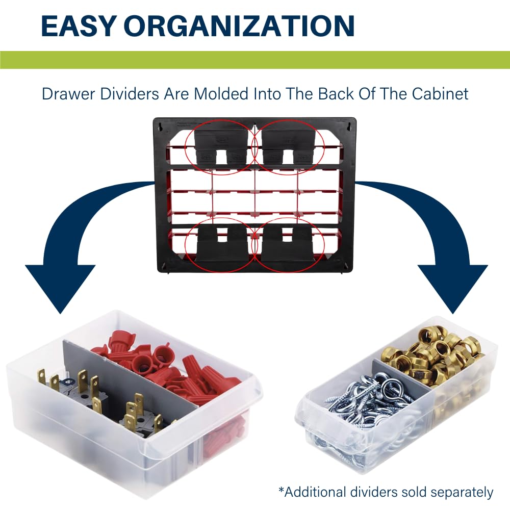 Akro-Mils 44-Drawer Plastic Drawer Storage Cabinet for Garage Organization, Bead Organizer, Building Bricks Storage, Teacher Toolbox, Makeup Organizer, 20-Inch W x 6-Inch D x 16-Inch H, 10144 Black