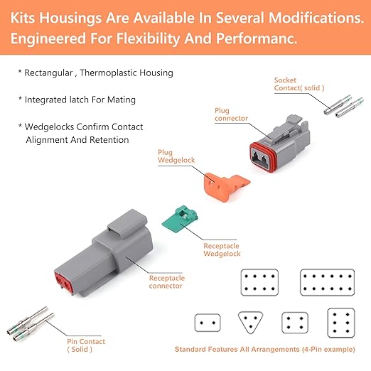 504PCS Deutsch Connectors Kit with Crimping Tool, 2/3/4/6/8/12 Pin DT Connectors with Removal Tool, Size 16 Solid Terminal Contacts, 14-18 AWG