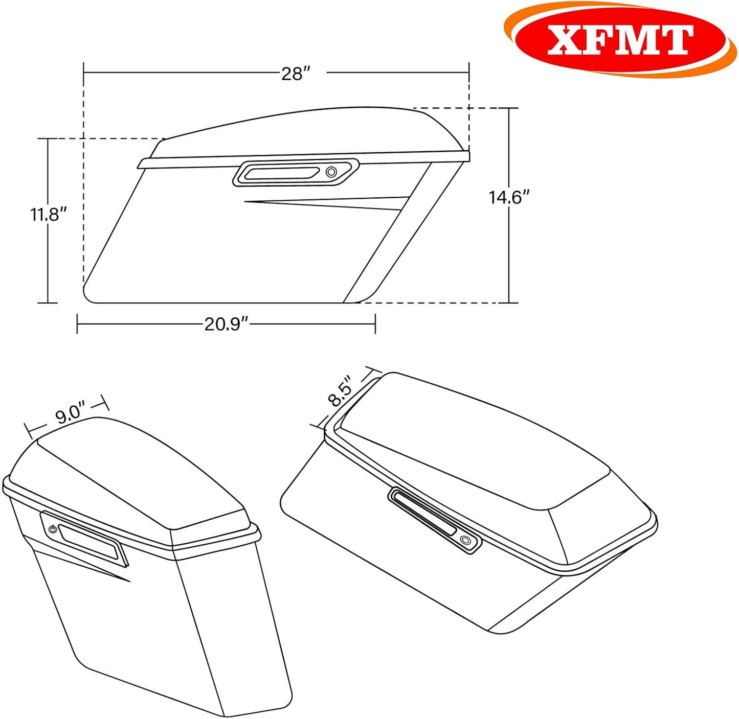 XFMT Motorcycle Hard Saddlebags Vivid Black Saddle Bags Trunk W/Latches For Harley Touring Road King Street Glide Road Glide Electra Glide Ultra Classic 2014-2024