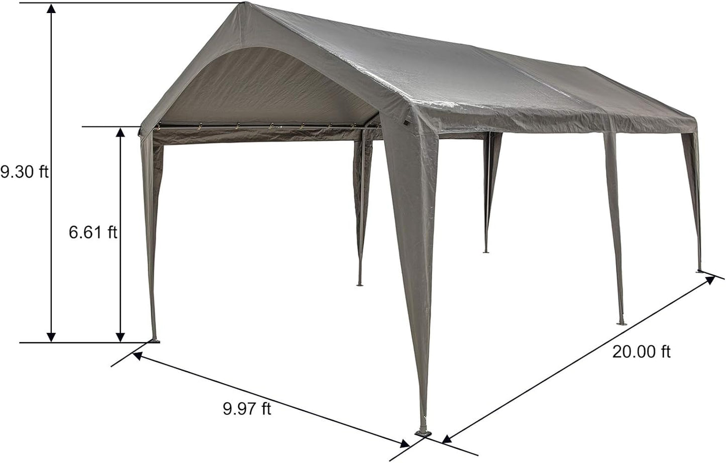 Sunnyglade 10x20 Ft Heavy Duty Carport Canopy Outdoor Portable Garage Tent Boat Shelter with 6 Legs for Outdoor Party, Wedding, Birthday, Garden, Boat,Dark Grey
