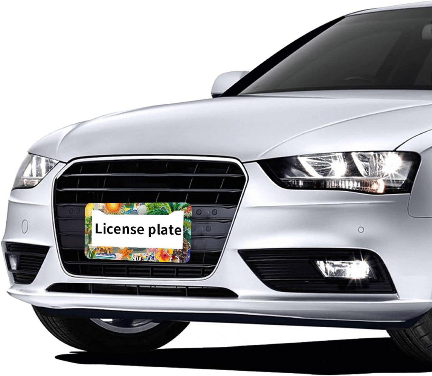 Summer Beach License Plate Frames - 2 Pcs Set 2 Holes Metal Aluminum Auto Car Accessories Decoration License Plate Frame 12.2 x 6.3 inch for Women Men Gift