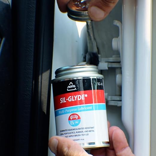AGS Automotive Solutions SIL-Glyde Brush Top Can Multi-Purpose All-Weather Lubricating Compound for All Surfaces, 4 oz Lubricant Can, Silicone Lubricant, Ensure Friction Resistance