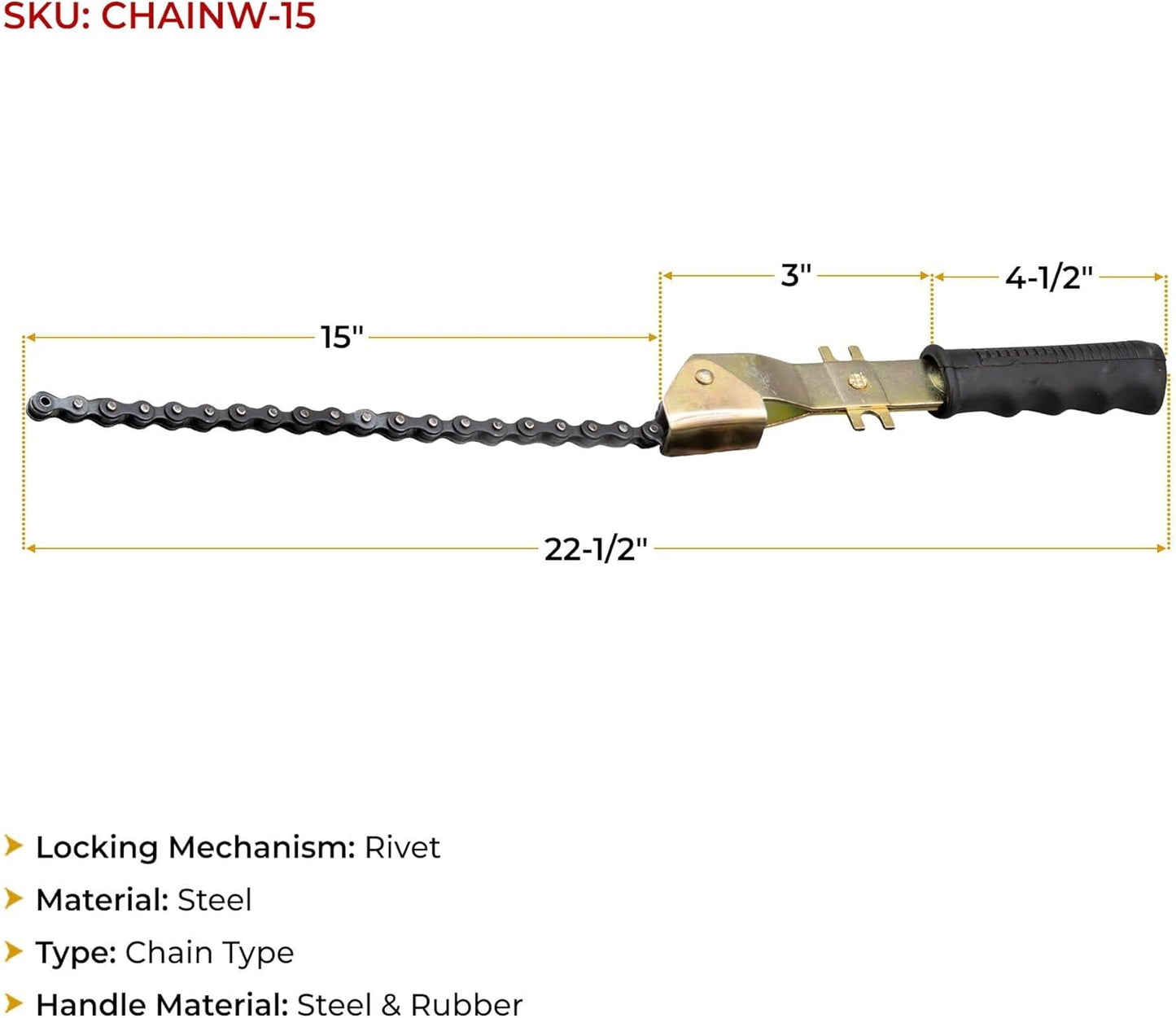 Mytee Products 4 Pack 15" Heavy-Duty Oil Filter Chain Wrench for 4" Diameter Filters – Rivet Locking Mechanism & Ideal for Chain Oil Filter Remover & General Maintenance Tasks