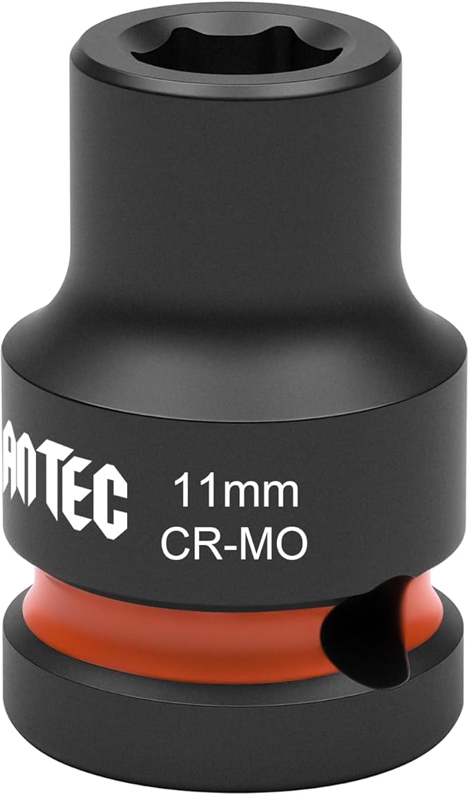 1/2 Inch Drive - 11mm Shallow Impact Socket with Anti-Rounding 6 Point Design, Heat-Treated Cr-Mo Steel, Automotive, Truck Maintenance, Heavy Equipment Repair