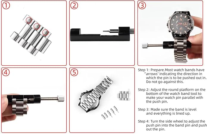 Watch Link Removal Kit, Tools to Adjust and Remove Bracelets,Pin Remover for Sizing Strap,Watch Band Adjustment Tool Kit with Extra Replacement