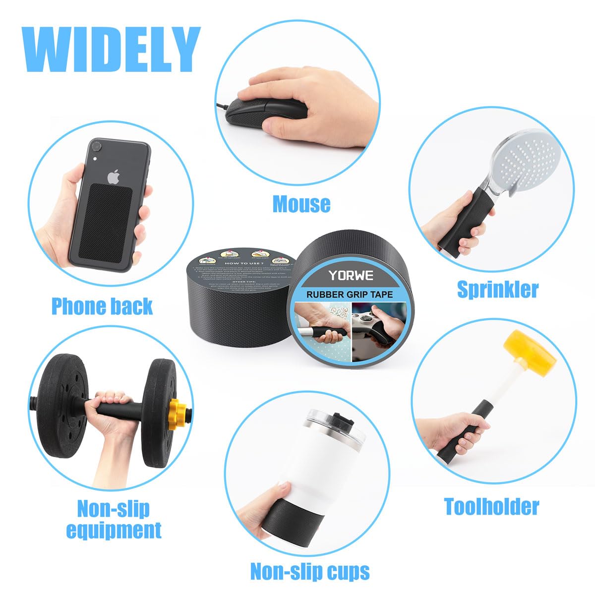 Rubber Grip Tape, Ultra-Thin Strong Adhesive Anti-Slip Waterproof Heat Resistant Wear-Resistant Cushion Pad, Making Handles or Contact Surfaces Safer, with Grip and Comfort (Black, 4In x 10Ft)