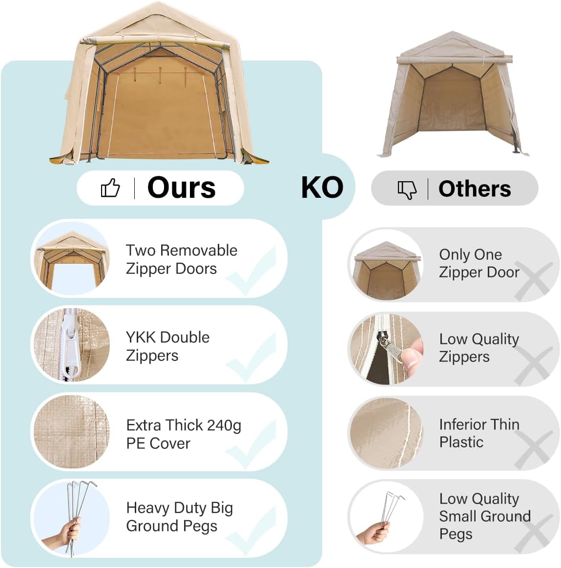 ADVANCE OUTDOOR 10X15 ft Garage Shelter Steel Metal Peak Roof Portable Storage Shed Carports for Motorcycle Boat, or Garden Tools with 2 Roll up Doors & Vents, Beige